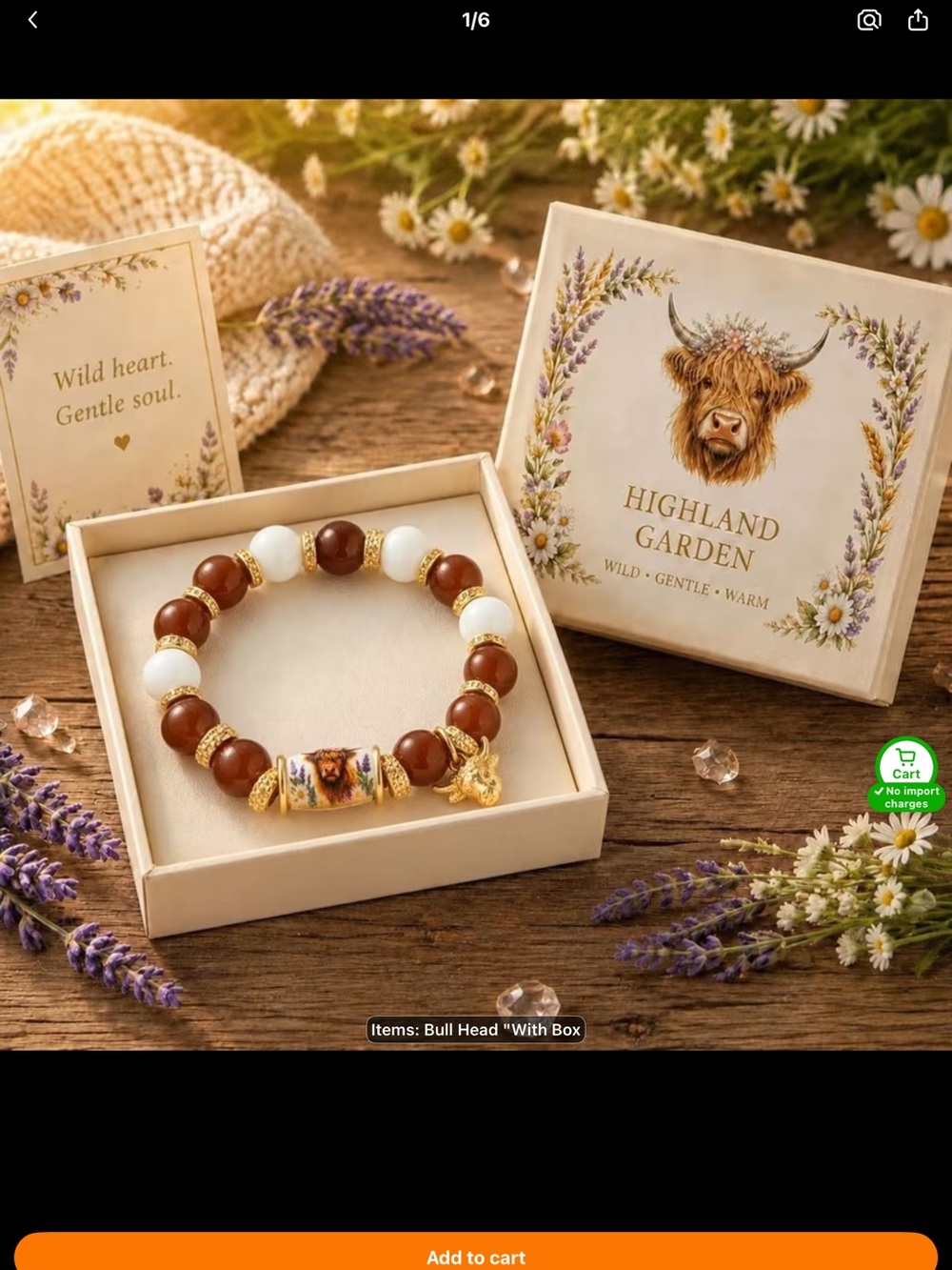 Brown and White Beaded Bull Head Bracelet